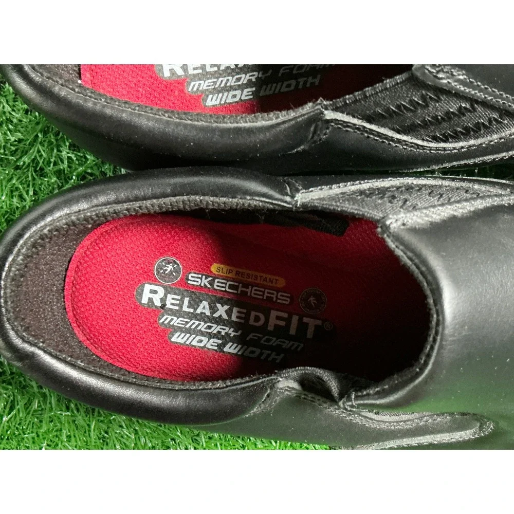 Skechers Relaxed Fit Slip Resistant Black Leather Work Shoes Mens 10 Wide 77048W